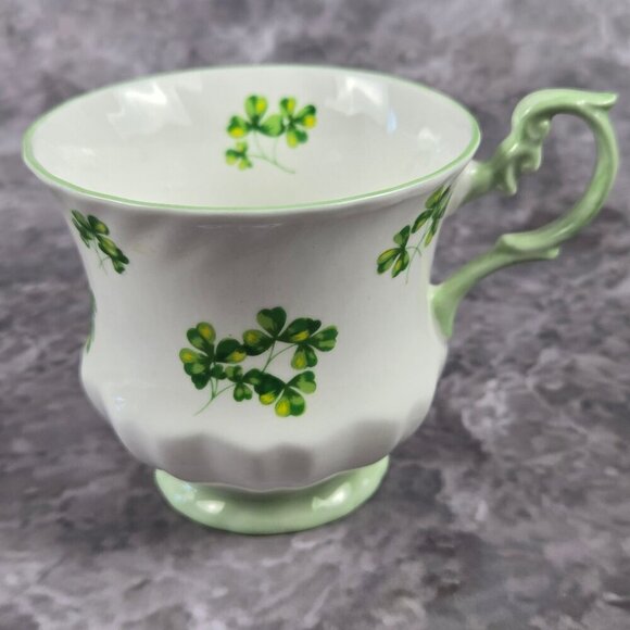 Royal Dover Fine Bone China Shamrock Tea Cup and Saucer Green White Vintage - Picture 9 of 16